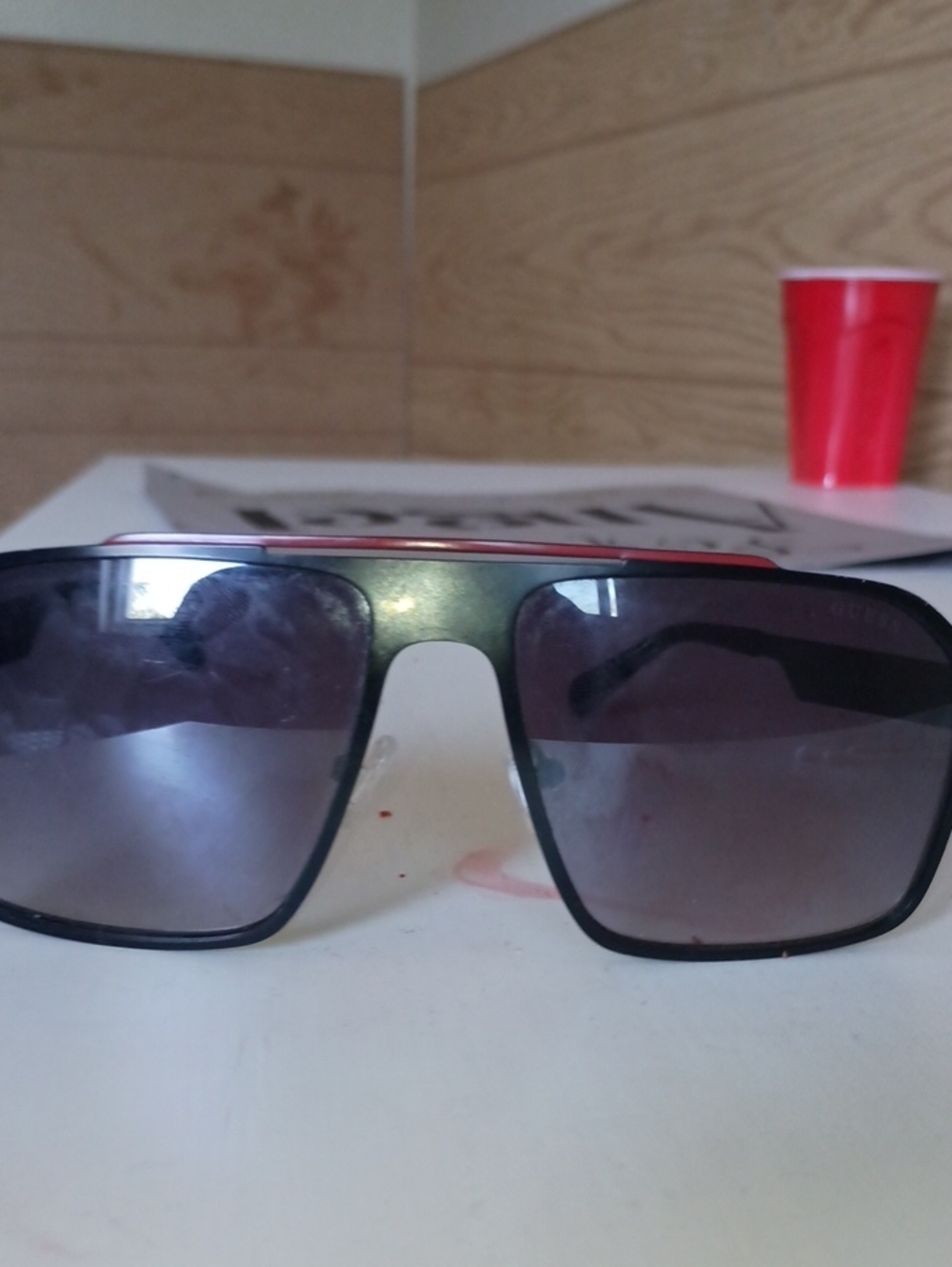 Men's Black Sunglasses with Red Accent - Fashion Shield Style